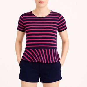 J. Crew Peplum Top Striped Short Sleeve Red & Blue Shirt Size XS Nautical Preppy
